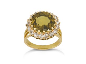 Chrysoberyl and diamond coronet cluster ring, circa 1900.