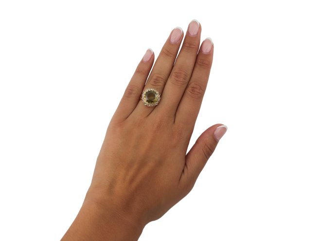 Chrysoberyl and diamond coronet cluster ring, circa 1900.