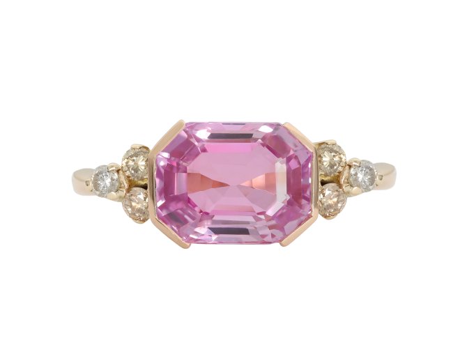 Pink Ceylon sapphire and diamond ring, circa 1970.