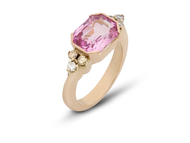 Pink Ceylon sapphire and diamond ring, circa 1970.