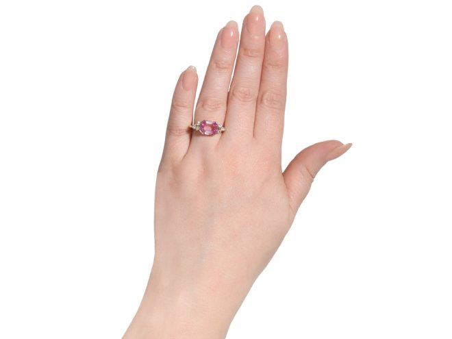 Pink Ceylon sapphire and diamond ring, circa 1970.