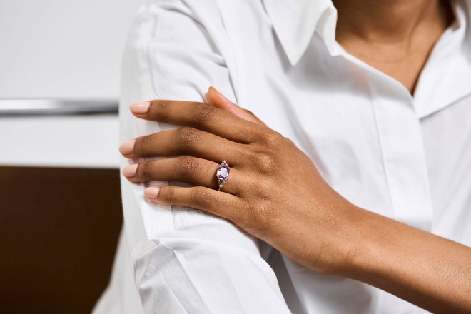 Pink Ceylon sapphire and diamond ring, circa 1970.