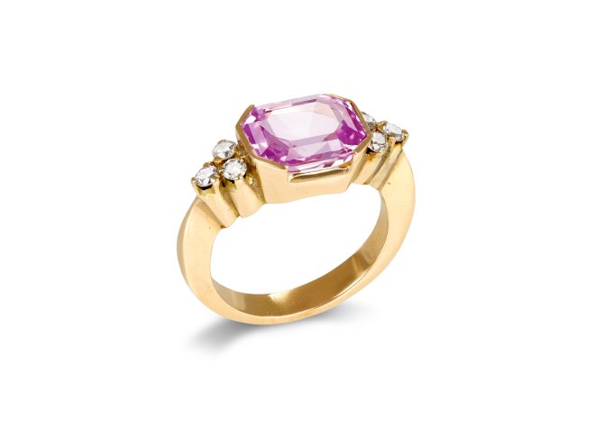 Pink Ceylon sapphire and diamond ring, circa 1970.