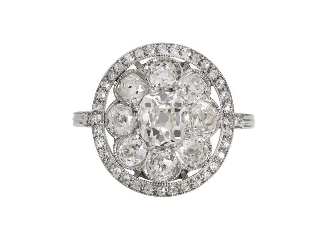 Diamond cluster ring, circa 1915.