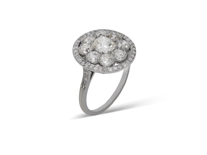 Diamond cluster ring, circa 1915.