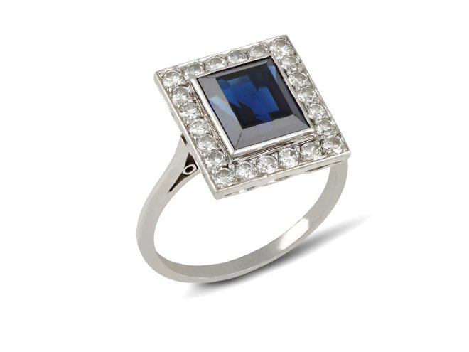 Art Deco sapphire and diamond cluster ring, circa 1920.