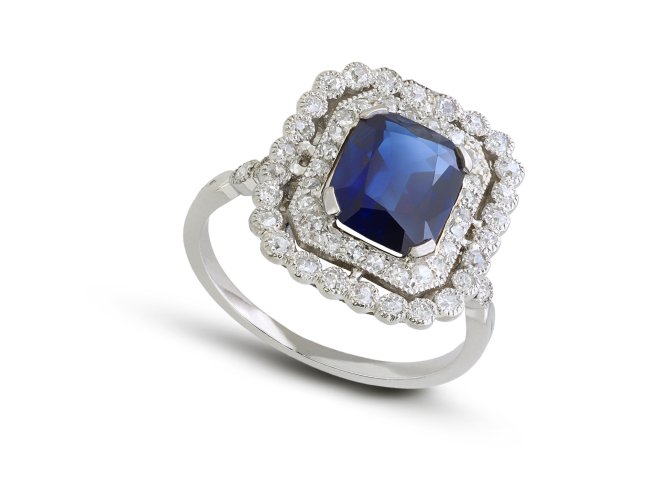 Sapphire and diamond cluster ring, French, circa 1915.