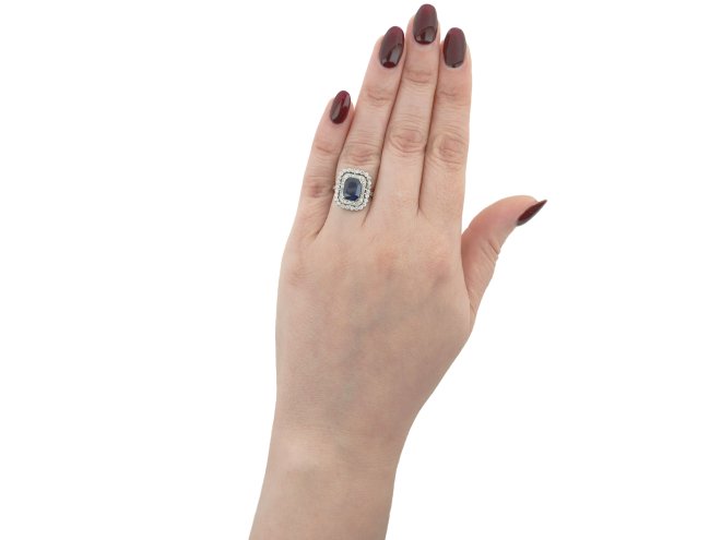 Sapphire and diamond cluster ring, French, circa 1915.