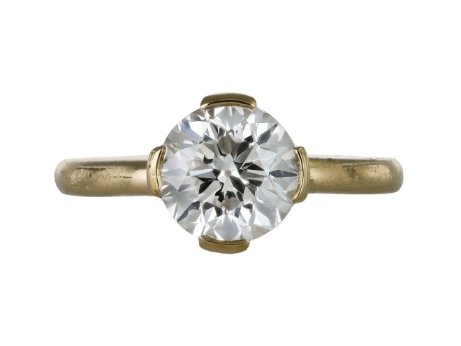 Old cut diamond solitaire ring, circa 1950. 