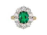 Colombian emerald and diamond coronet cluster ring, circa 1910.