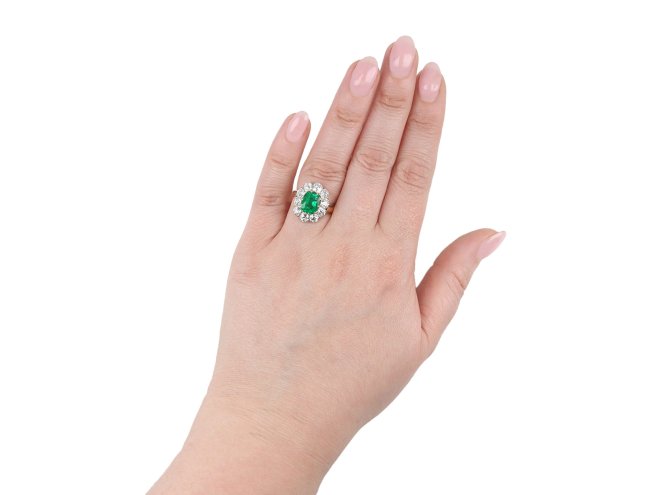 Colombian emerald and diamond coronet cluster ring, circa 1910.
