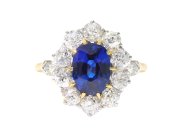 Edwardian Ceylon sapphire and diamond coronet cluster ring, circa 1910.