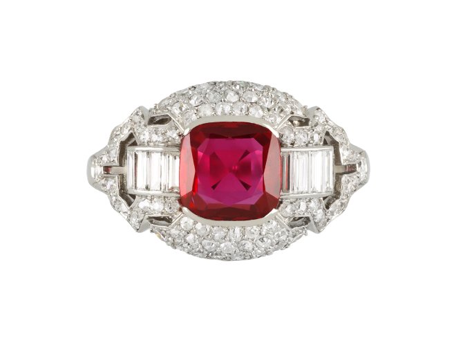 Tiffany & Co. Burmese ruby and diamond ring, American, circa 1920. 