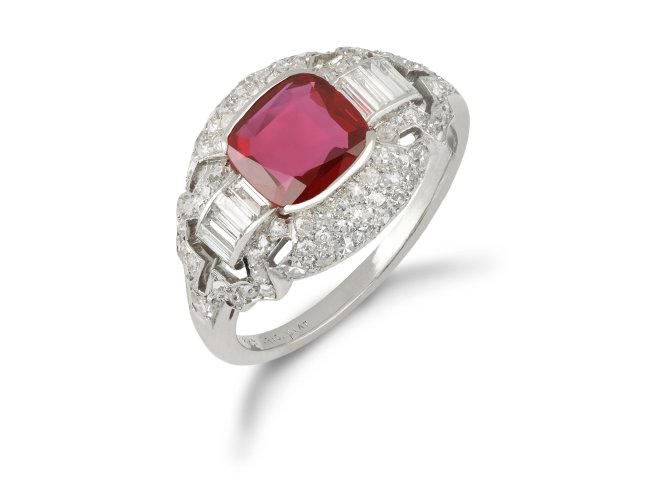 Tiffany & Co. Burmese ruby and diamond ring, American, circa 1920. 