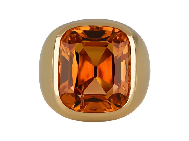 Imperial topaz solitaire ring, French, circa 1970.