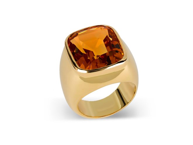 Imperial topaz solitaire ring, French, circa 1970.