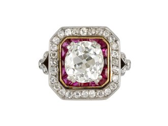 Old mine diamond and ruby target ring, circa 1920.