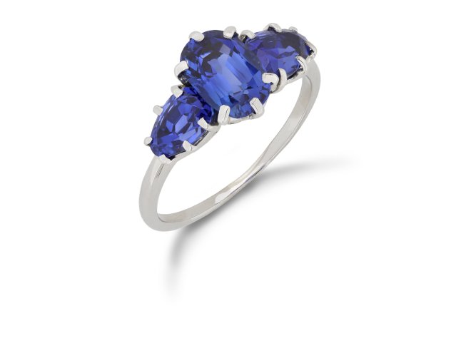 Burmese sapphire three stone ring, circa 1920. 