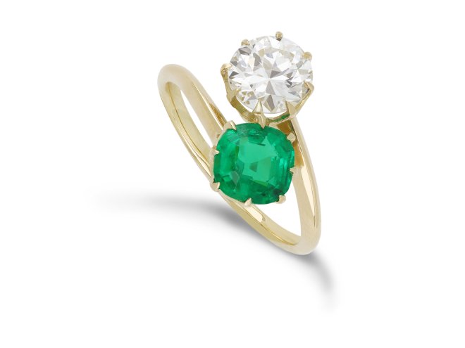 Colombian emerald and diamond ring, circa 1950.