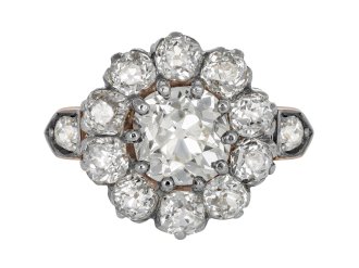 Diamond coronet cluster ring, circa 1910. 
