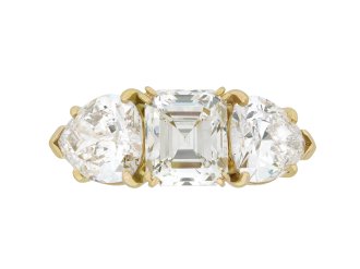 M. Gérard diamond three stone ring, French, circa 1970. 