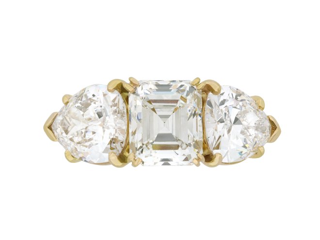 M. Gérard diamond three stone ring, French, circa 1970. 