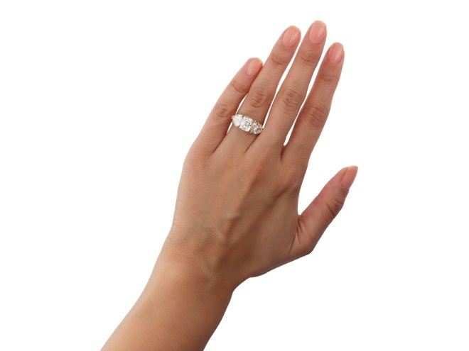 M. Gérard diamond three stone ring, French, circa 1970. 