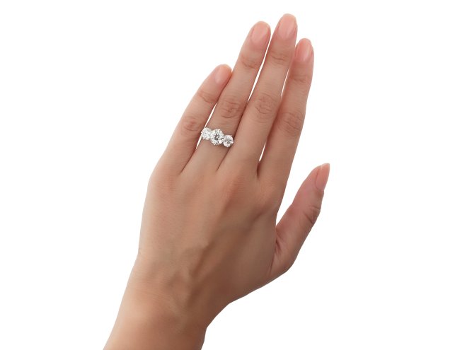 Edwardian diamond three stone ring, circa 1910. 