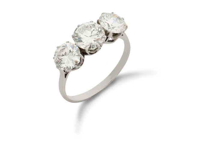 Diamond three stone ring, circa 1920. 