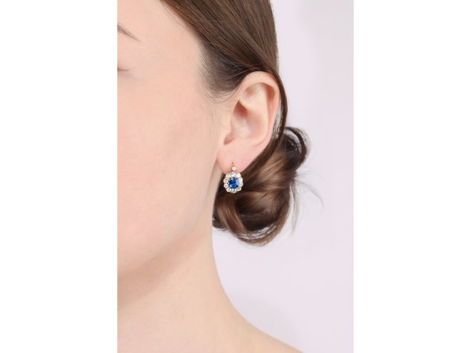 Sapphire and diamond cluster earrings, circa 1890.