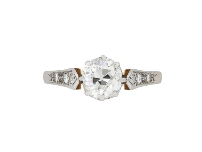 Old mine diamond flanked solitaire, circa 1910