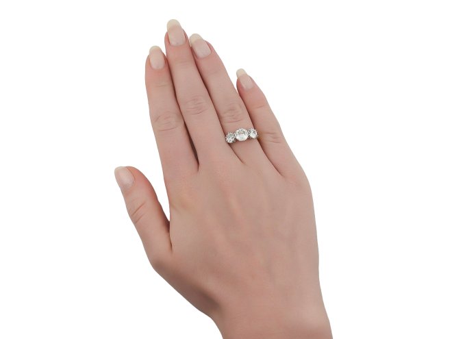 Diamond three stone ring, circa 1910.