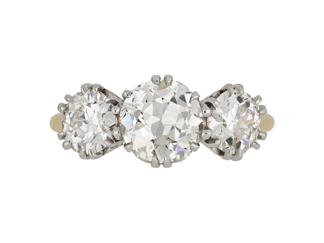 Diamond three stone ring, circa 1910.