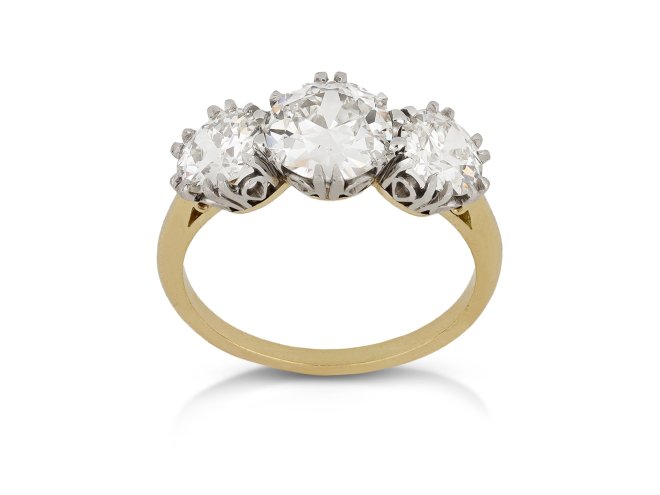 Diamond three stone ring, circa 1910.