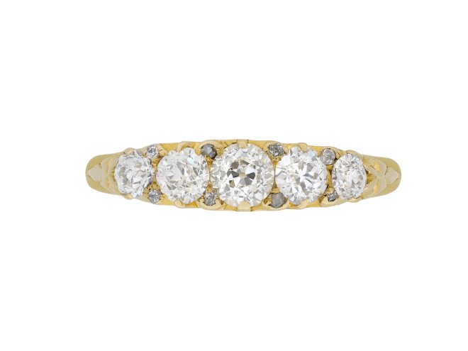 Victorian diamond five stone ring, circa 1900. 