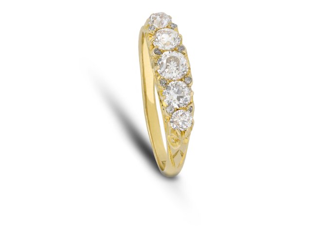 Victorian diamond five stone ring, circa 1900. 