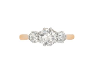 Old cut diamond three stone ring, circa 1910.