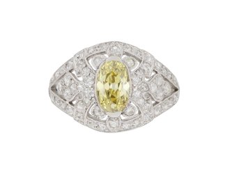 Yellow diamond cluster ring, French, circa 1925.