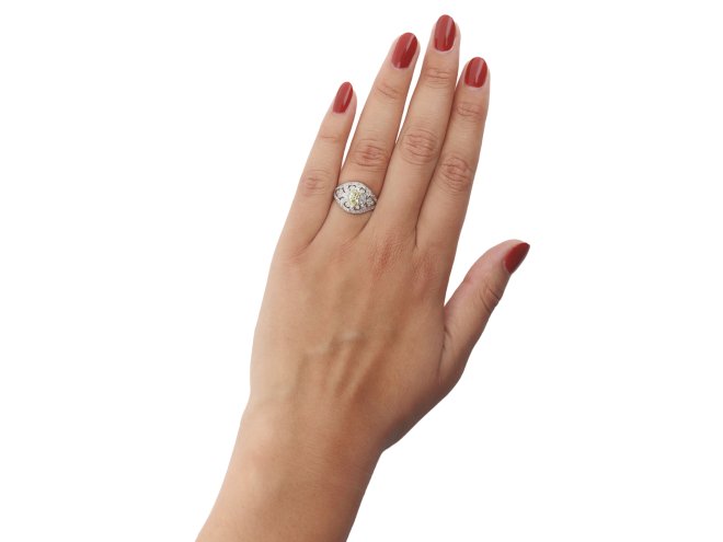 Yellow diamond cluster ring, French, circa 1925.