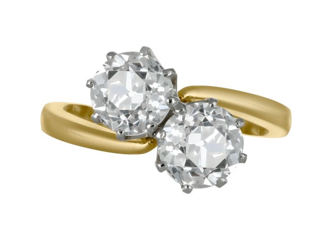 Old cut diamond crossover ring, circa 1910. 