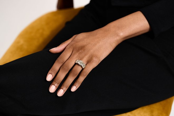 Old mine diamond three stone ring.