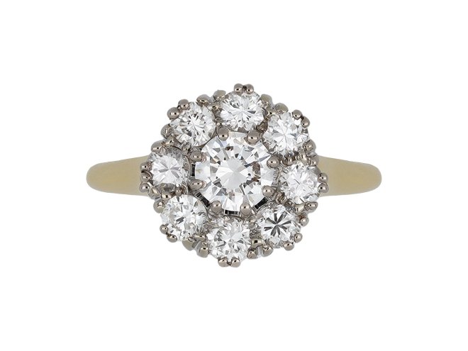 Vintage diamond coronet cluster ring, circa 1950.
