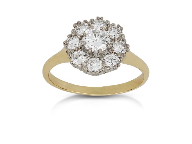 Vintage diamond coronet cluster ring, circa 1950.