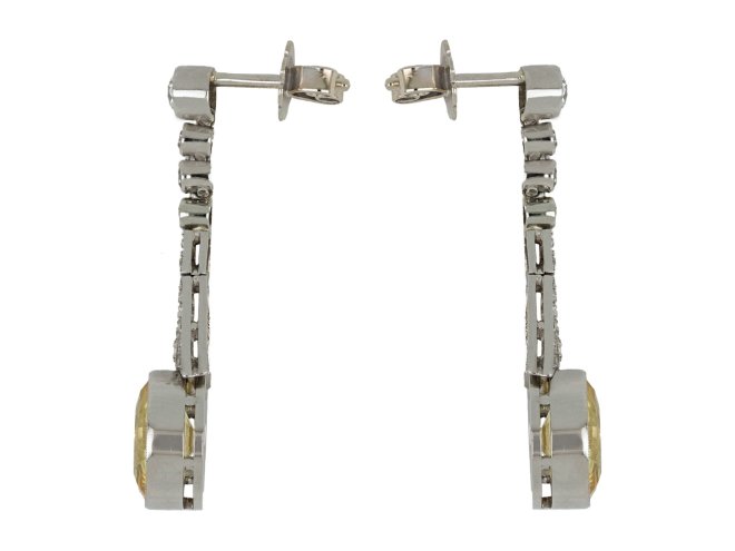 Yellow Ceylon sapphire and diamond drop earrings, circa 1920.