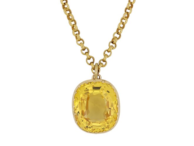 Yellow Ceylon Sapphire pendant, circa 1890. 