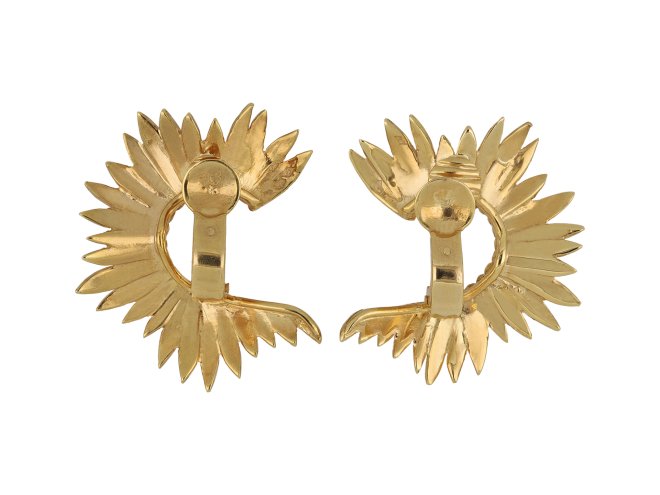 Vintage gold clip earrings, French, circa 1950. 