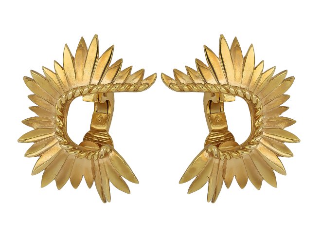 Vintage gold clip earrings, French, circa 1950. 
