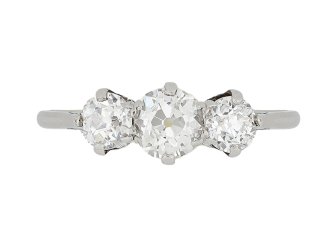 Old cut diamond three stone, circa 1915.