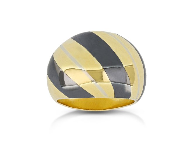 Vintage gold and steel bombe ring, circa 1940. 