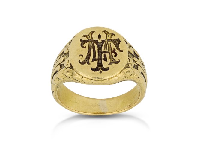 Art Nouveau gold signet ring, circa 1900. 